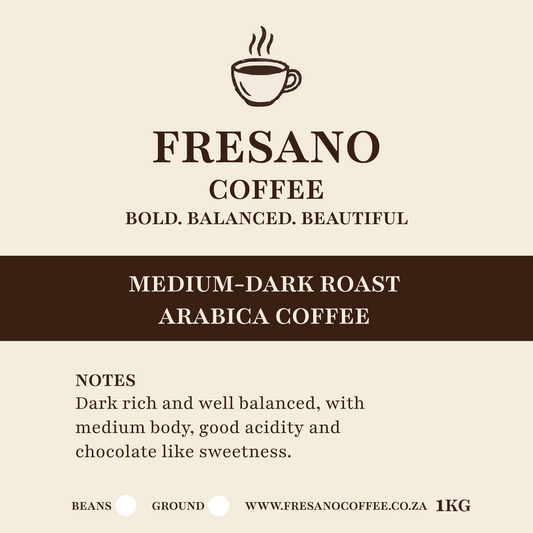 Fresano Medium Dark Roast Arabica Coffee Label