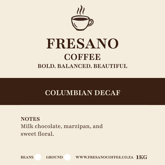 Fresano Columbian Decaf Coffee Label